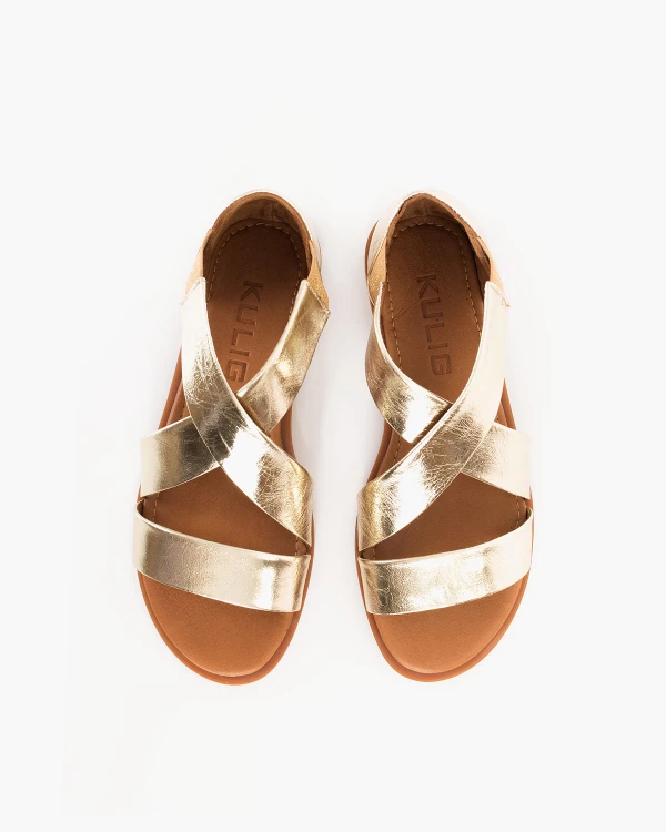 Złote sandały damskie skórzane 3