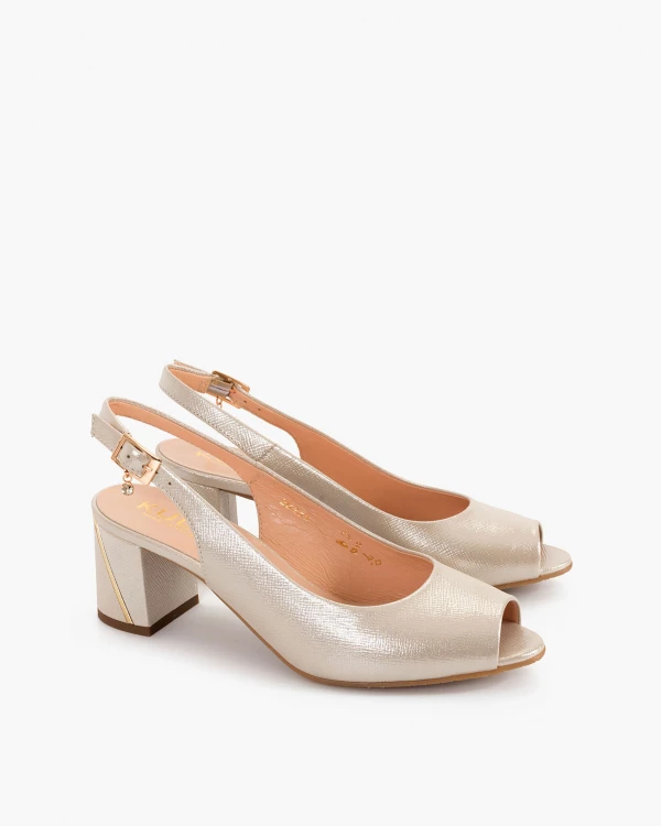 Złote sandały damskie nubukowe na słupku 2