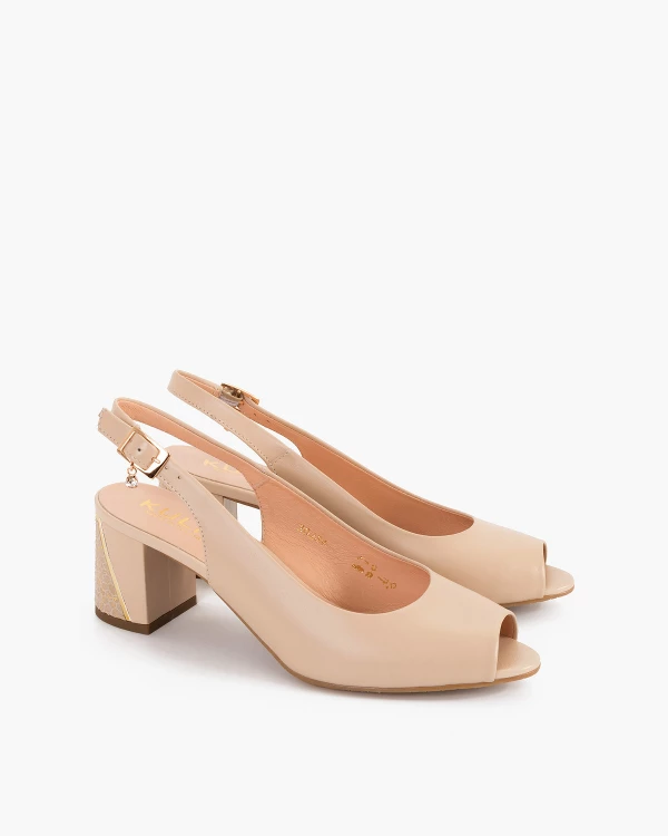 Beżowe sandały damskie skórzane na słupku 2