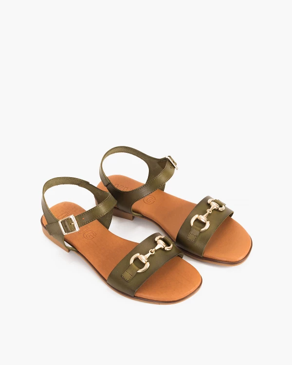 Ciemnozielone sandały damskie skórzane z klamrą