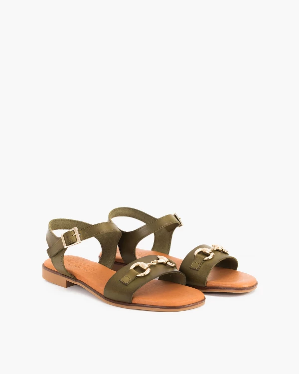 Ciemnozielone sandały damskie skórzane z klamrą 2