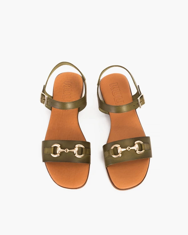 Ciemnozielone sandały damskie skórzane z klamrą 3