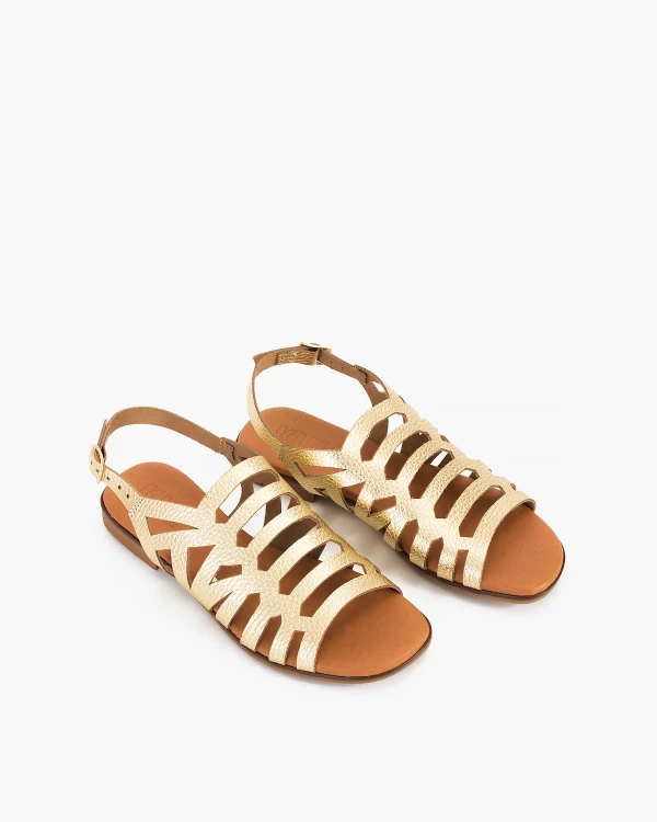 Złote sandały damskie skórzane