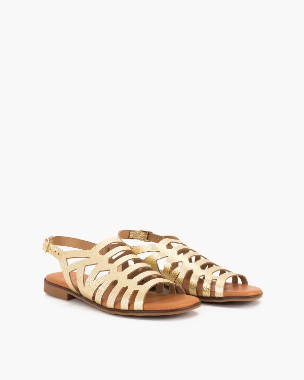 Złote sandały damskie skórzane 2