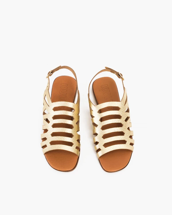 Złote sandały damskie skórzane 3