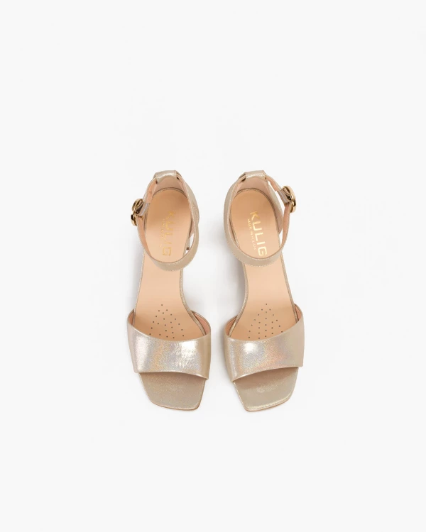 Złote sandały damskie nubukowe na słupku 3