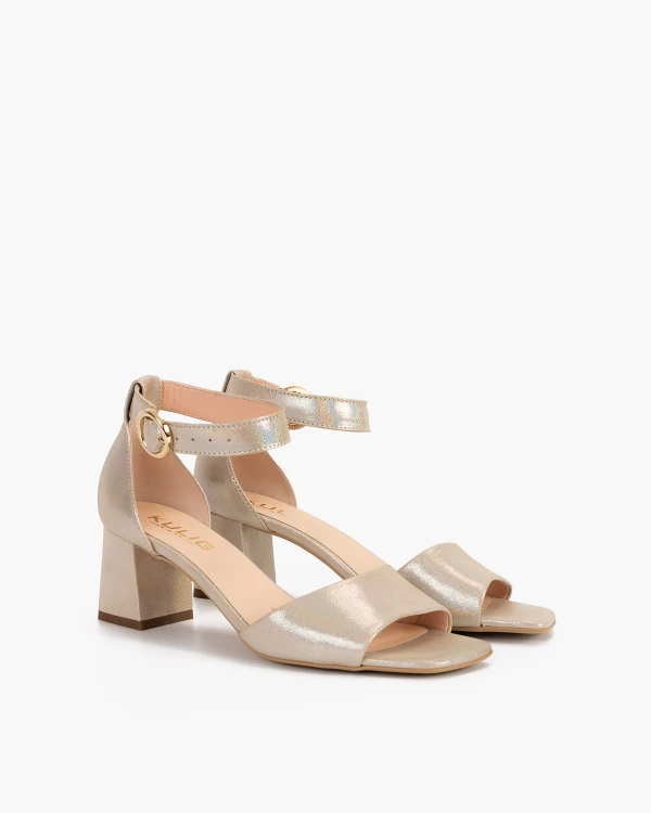 Złote sandały damskie nubukowe na słupku 2