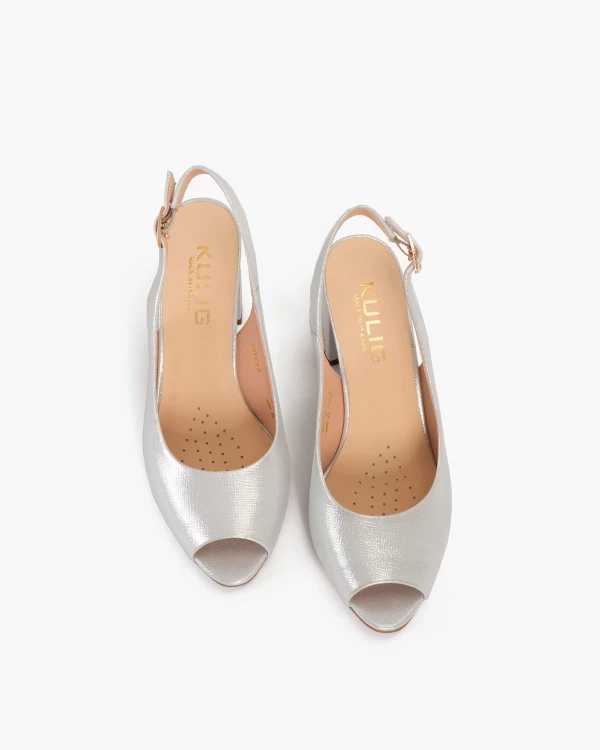 Srebrne sandały damskie nubukowe na słupku 3