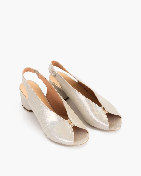 Złote sandały damskie nubukowe na słupku