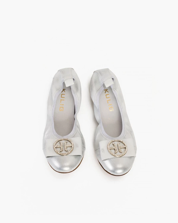 Srebrne baleriny skórzane z kółkiem 3