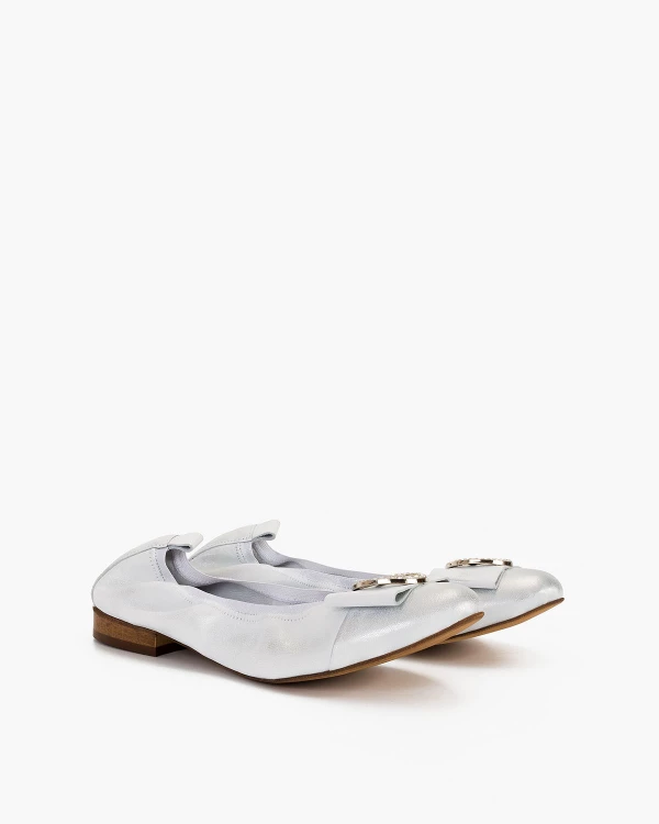 Srebrne baleriny skórzane z kółkiem 2