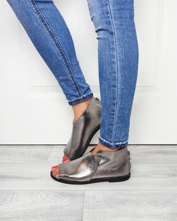 Srebrne sandały damskie skórzane saszki