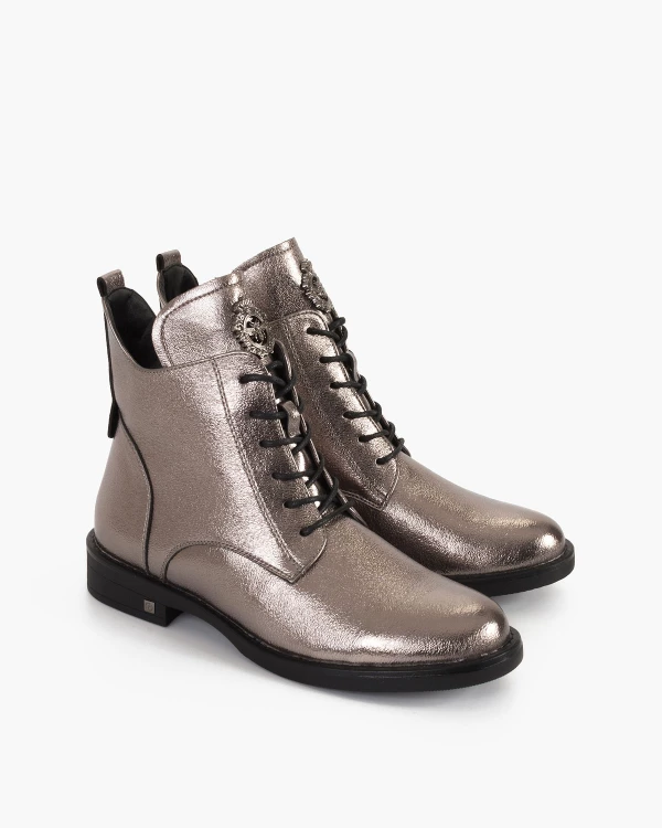 Srebrne trzewiki damskie ze skóry ekologicznej 2