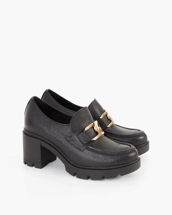 Czarne mokasyny damskie skórzane na słupku 2