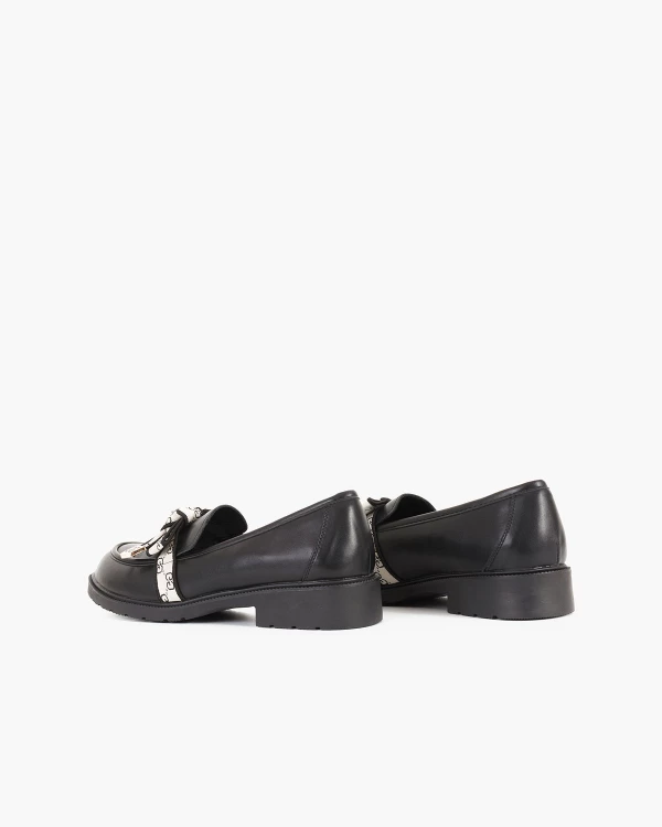 Czarne mokasyny damskie ze skóry ekologicznej z kokardą 4