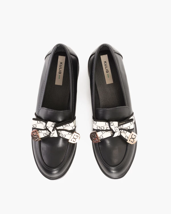 Czarne mokasyny damskie ze skóry ekologicznej z kokardą 3