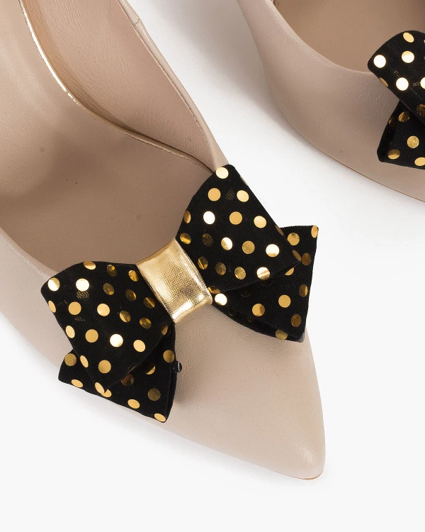 Czarno-złote kokardki do butów w kropki