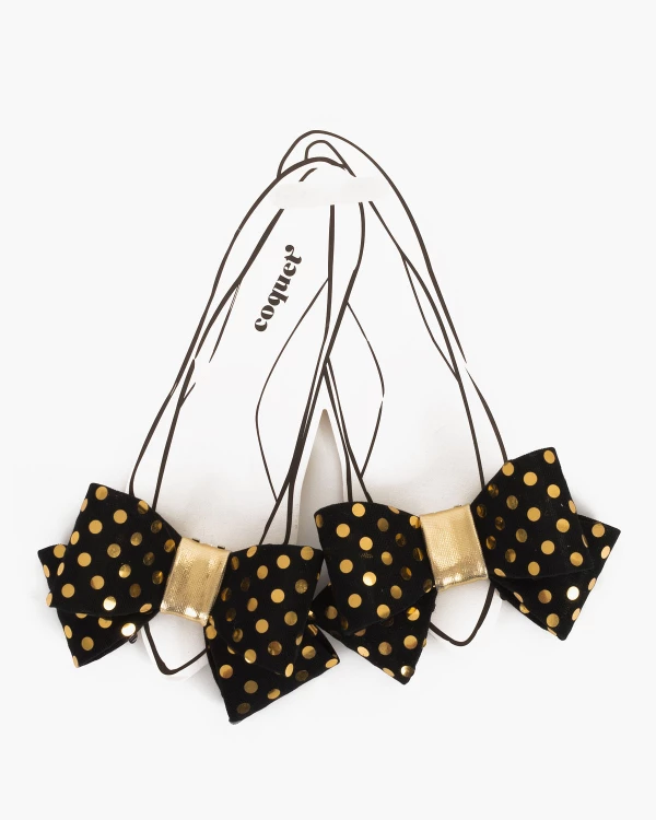 Czarno-złote kokardki do butów w kropki 3