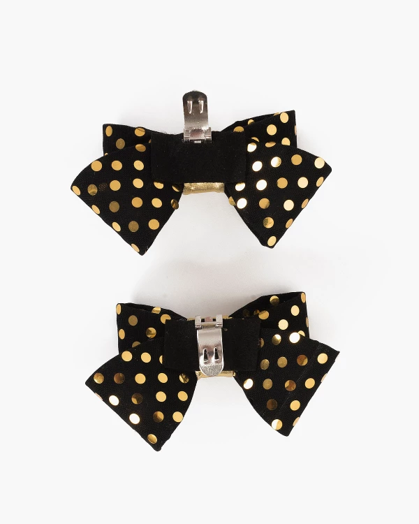 Czarno-złote kokardki do butów w kropki 4
