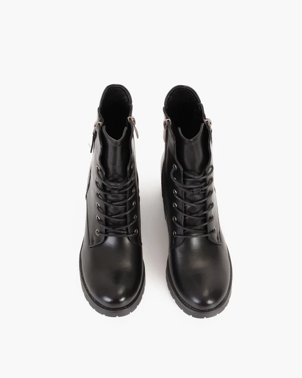 Czarne trzewiki damskie ze skóry ekologicznej na słupku 3