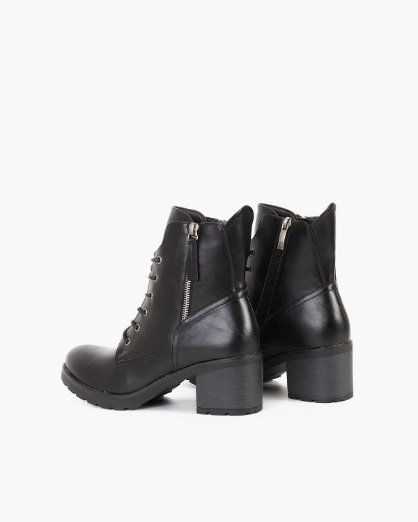 Czarne trzewiki damskie ze skóry ekologicznej na słupku 4