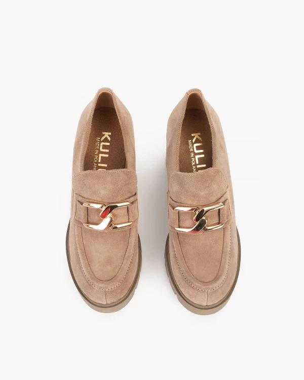 Beżowe mokasyny damskie welurowe na słupku 3