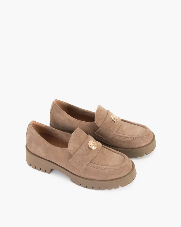 Beżowe mokasyny damskie welurowe