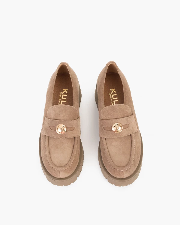 Beżowe mokasyny damskie welurowe 3