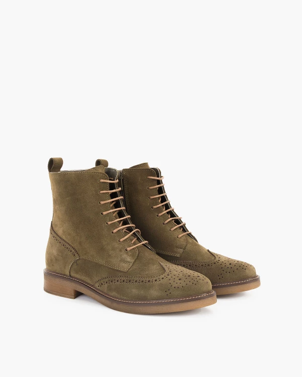 Oliwkowe trzewiki damskie welurowe 2