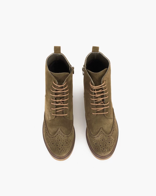 Oliwkowe trzewiki damskie welurowe 3