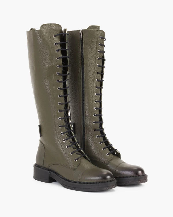 Oliwkowe kozaki damskie skórzane 2