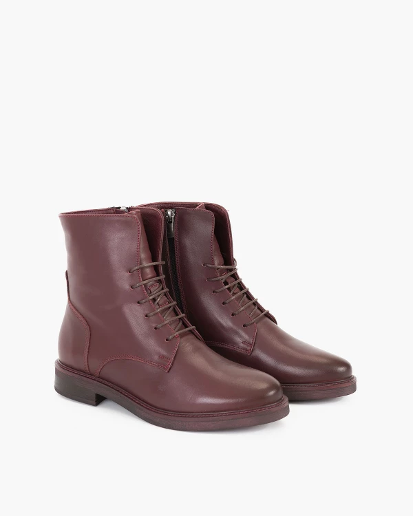 Bordowe trzewiki damskie skórzane 2