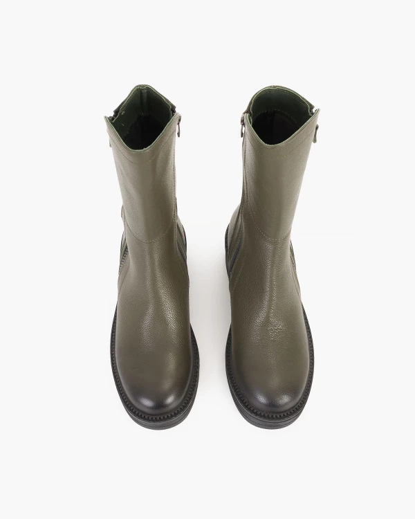 Oliwkowe botki skórzane 3