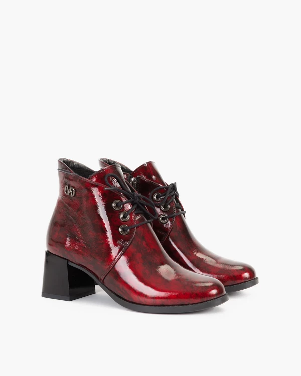 Bordowo-czarne trzewiki damskie lakierowane na klocku 2