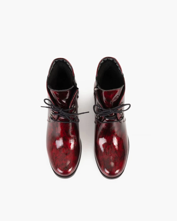 Bordowo-czarne trzewiki damskie lakierowane na klocku 3