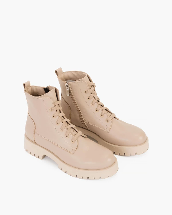 Beżowe trzewiki damskie skórzane