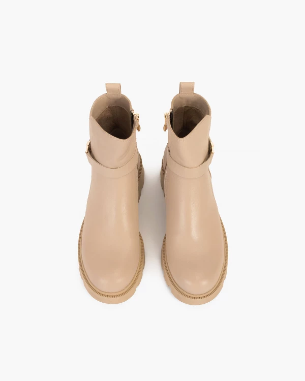 Beżowe botki skórzane ze sprzączką 3