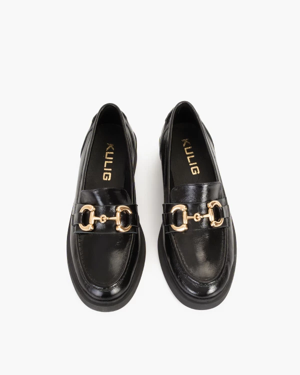 Czarne mokasyny damskie lakierowane z klamrą 3