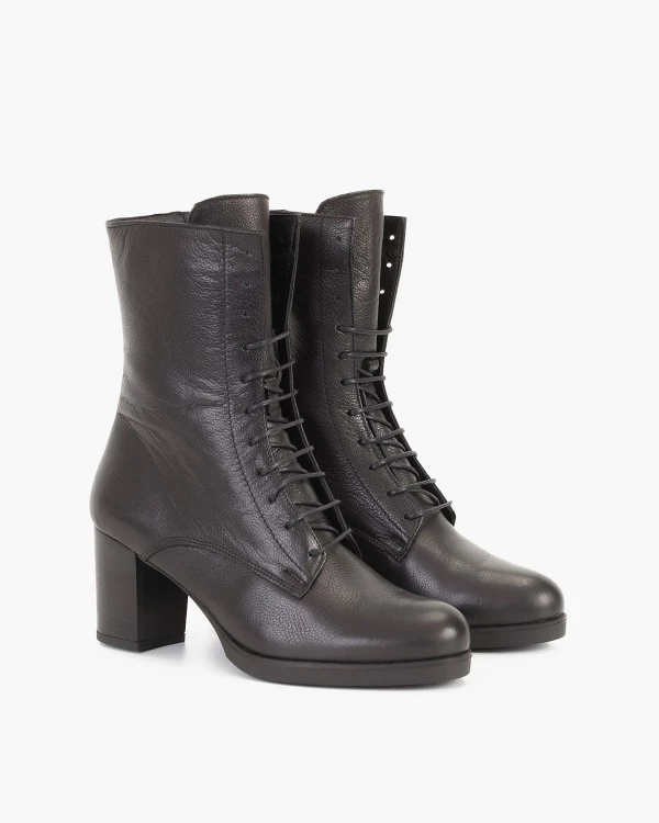 Czarne trzewiki damskie skórzane na słupku 2