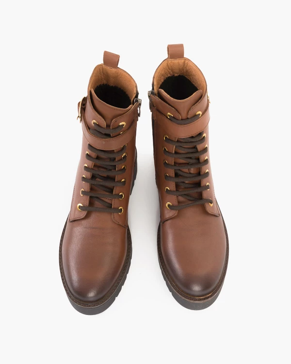 Brązowe trzewiki damskie skórzane ze sprzączką 3