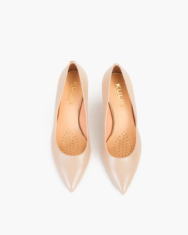 Pudrowe czółenka skórzane na szpilce 3