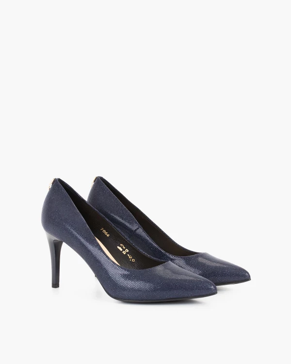 Granatowe czółenka nubukowe na szpilce 2