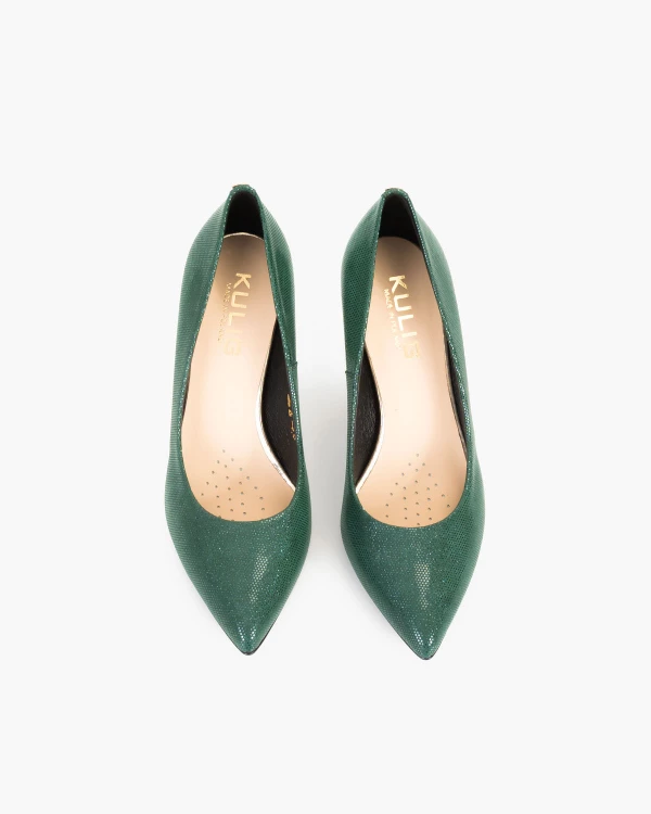 Ciemnozielone czółenka nubukowe na szpilce 3