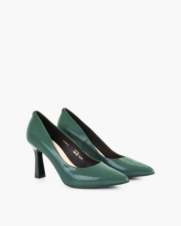 Ciemnozielone czółenka nubukowe na szpilce 2