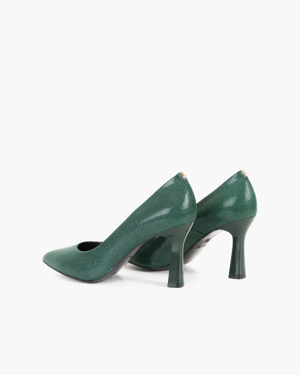 Ciemnozielone czółenka nubukowe na szpilce 4