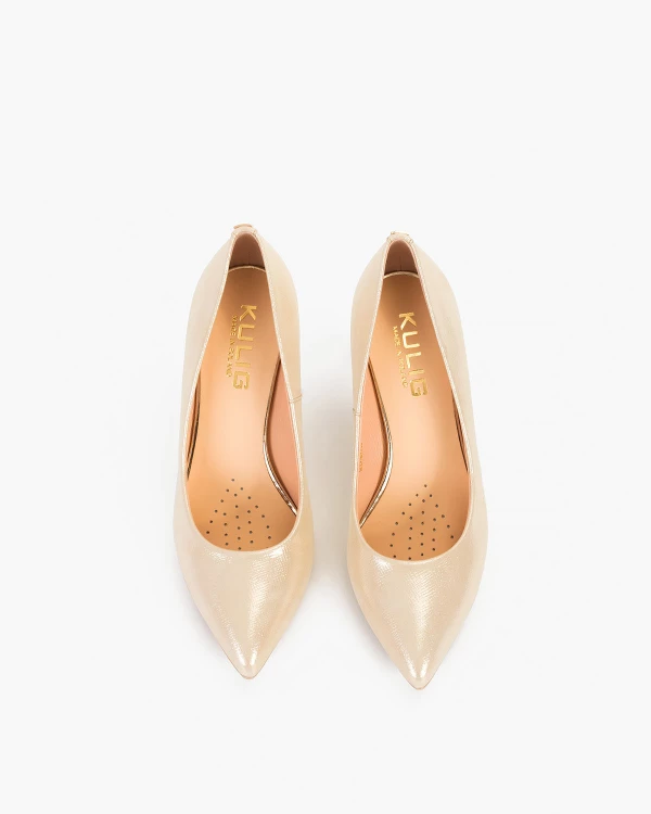 Złote czółenka nubukowe na szpilce 3