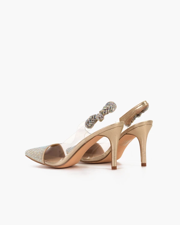 Złote sandały damskie żelowe z cyrkoniami na szpilce 4