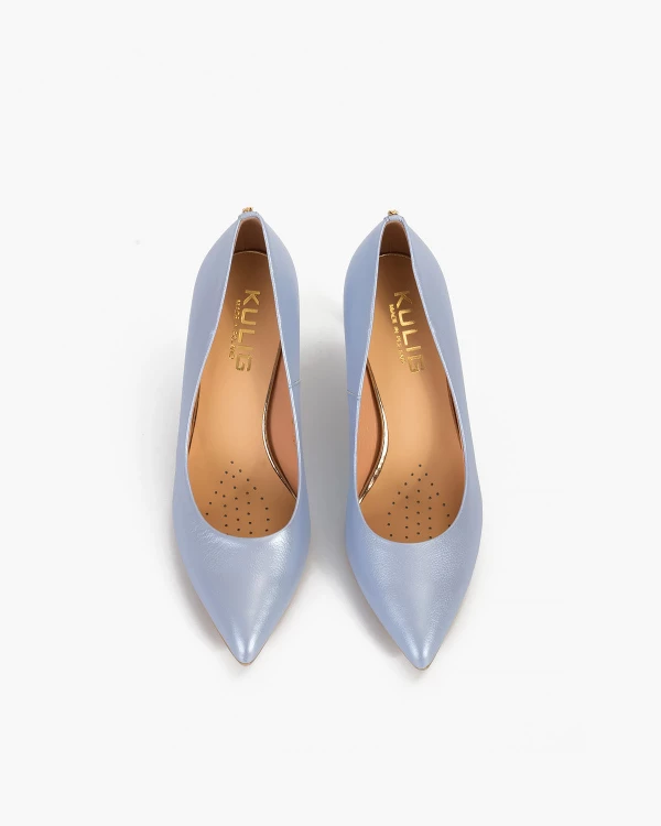 Błękitne czółenka skórzane na szpilce 3