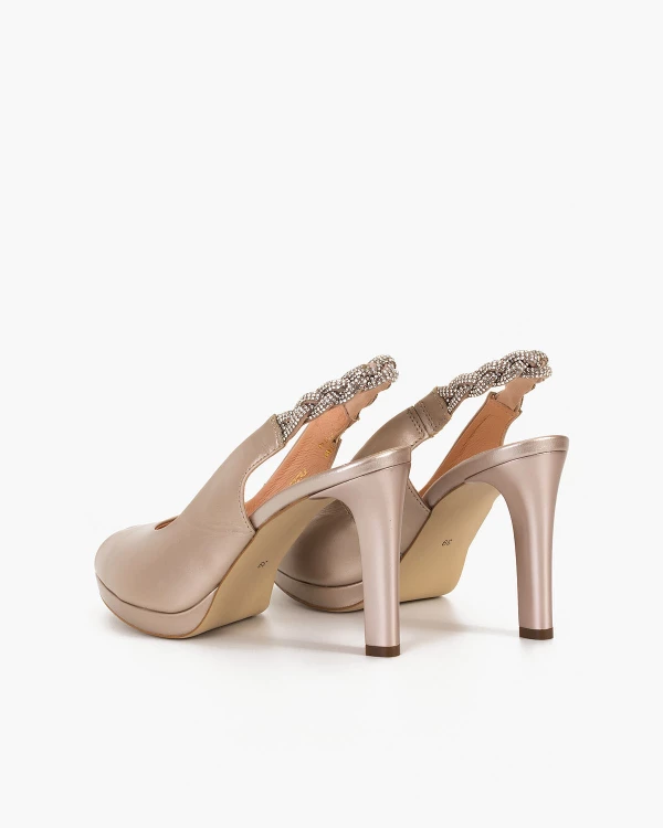 Złote sandały damskie skórzane na szpilce 4