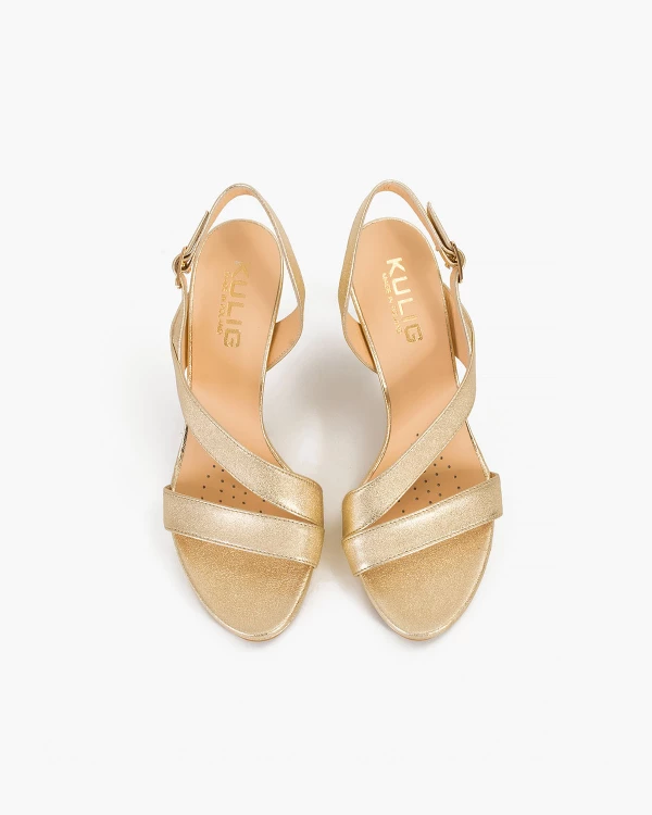 Złote sandały damskie skórzane na szpilce 3